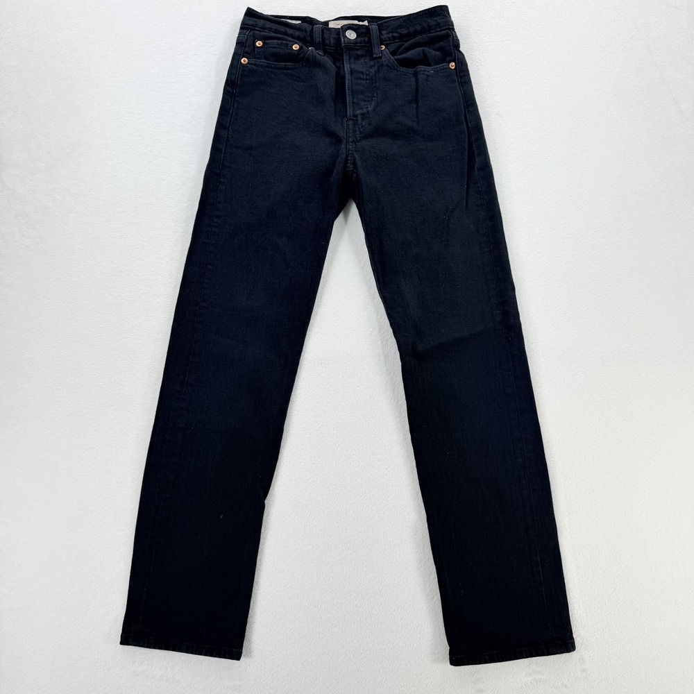 Levi's Wedgie Straight Jeans Womens W24 L28 Black High Rise Denim Dark Wash